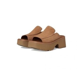 UGG‎ New Heights Platform Slide Sandals Tan Suede Block Heel Mules Women 7
